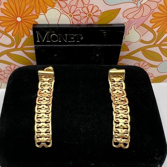 Monet Flat Chain Gold Earrings - Picture 1 of 4